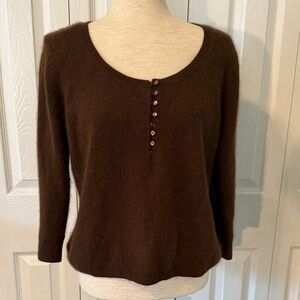 Axcess Liz Claiborne Chocolate Angora Rabbit Hair Lambs Wool Sweater Women Sz L